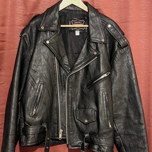 Mens Bikers Stuff Black Leather Moto Jacket sz50